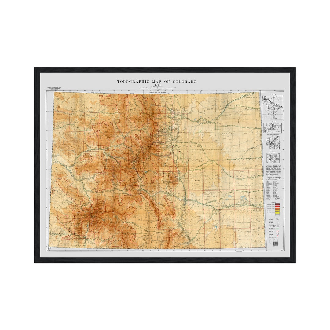 Vintage Topographic Map of Colorado - 1913, Home Decor Wall Art for ...