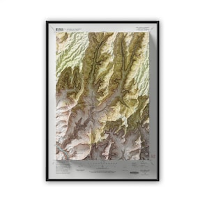 Shivatempelkaart, kaart Grand Canyon National Park, topografische kaart met reliëfeffect, kunst aan de muur, woondecoratie, Grand Canyon-cadeaus, moderne kunst