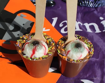 TWO Halloween Hot Chocolate Spoons. Hot Chocolate Stirrers. Halloween Eyeballs. Sprinkles. Chocolate Gift. Halloween Gift.