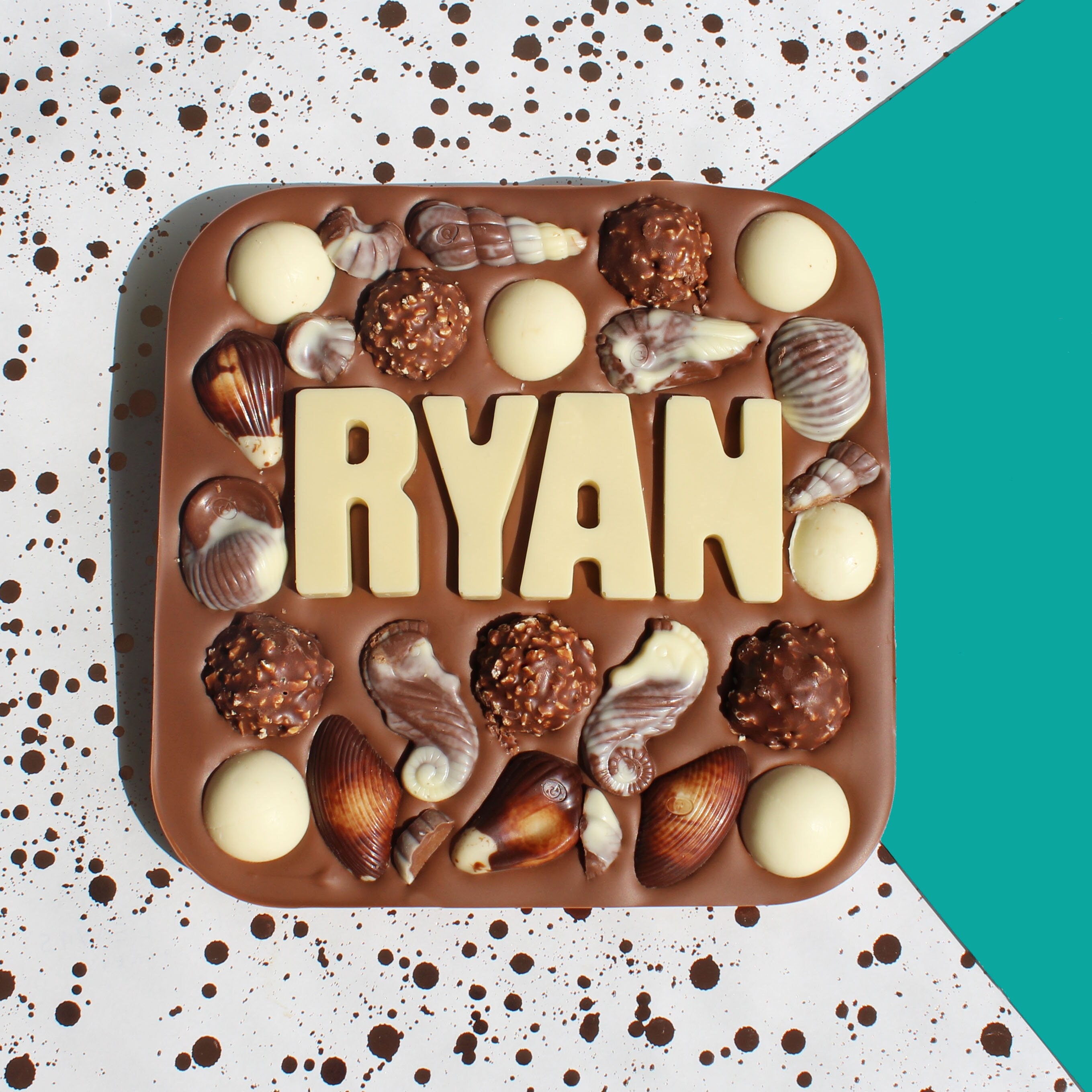Personalised Luxury Belgian Chocolate Slab Bar. Ferrero Rocher. Lindt White Truffle. Guylian.