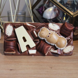 Belgian Chocolate Slab. Initial. Personalised. Choice of Toppings. Luxury. Chocolate Gift. Handmade. Kinder. Toblerone. Brownie. Caramel.