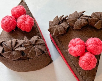 Cake-Chocolate with raspberries | Felt cake slices | Felt pretend food | Eco friendly pretend food | Pretend food cake