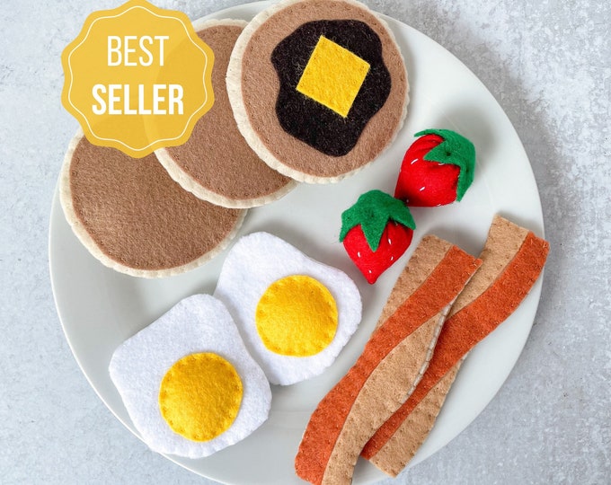 Felt Breakfast Play Food Set – Eggs, Bacon, Pancakes | Handmade Pretend Food | Eco-Friendly Felt Toys