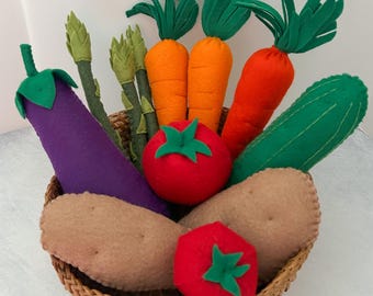 Felt food vegetable set | Play veggies | Felt toys | Pretend asparagus eggplant carrot tomato | Eco friendly toy food