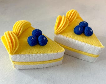 Cake- Lemon with Blueberries | Felt cake slices | Felt pretend food | Eco friendly pretend food | Pretend food cake