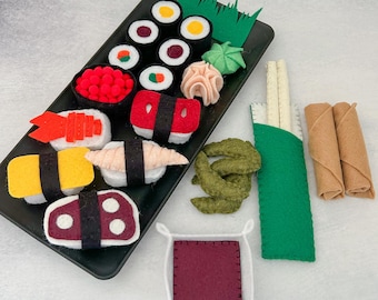 Felt Sushi Set | Pretend Play Food | Play Food | Kids Toy | Sushi Rolls | Ready to Ship (w/ plate)
