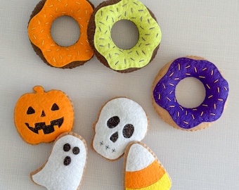 Filz Halloween Kekse Donuts | Filz Essen vorgeben | Eco freundliches so tun, als Essen | Filz Kinder Spielzeug | So tun, als ob Kekse | Feiertage | Boo | Gespenst