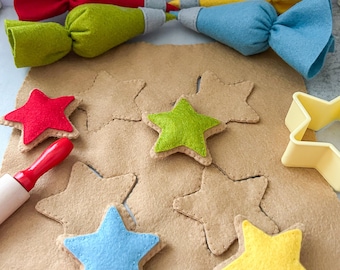 Felt star cookie cutting set |  | Mini rolling pin | Cookie cutter | Felt cookie pretend food | Eco friendly pretend food