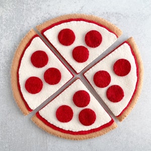 Filz Pizza Peperoni | Filzspielzeug | Butterbrot | Umweltfreundliches Spielzeug Essen | Filz Peperoni | Pizzastücke