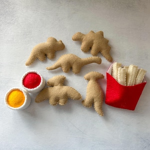 Nuggets de dinosaurio de fieltro / Juguetes de fieltro / Cocina de juguete / Comida de juguete ecológica / Papas fritas de fieltro