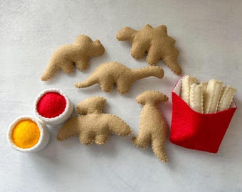 Felt Dino Nuggets | Felt toys | Play kitchen | Eco friendly toy food | Felt french fries