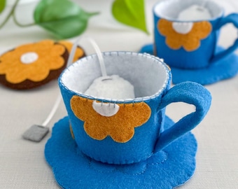 Felt flower tea set | Play food | Felt toys | Pretend cookies | Eco friendly toy food | Felt cookies | Felt tea bag