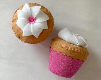 Felt Cupcakes Pink Glitter| Felt pretend food | Eco friendly pretend food | Felt kids toy | Pretend cupcakes