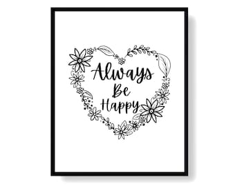 Arte da parete con affermazione, decorazione a forma di cuore, arte digitale stampabile, regalo per coppie con citazioni di matrimonio sempre felici