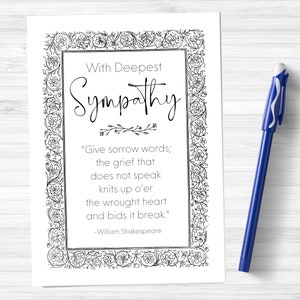 Bereavement Sympathy Card Printable With Shakespeare Macbeth Quote