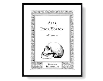 Shakespeare Poster met Hamlet Quote Helaas arme Yorick, Afdrukbare Quote Wall Art, Downloadbare Art Print Modern Art Decor