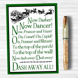 Su Dasher On Dancer Night Before Christmas Poem Reindeer Card Download immediato stampabile