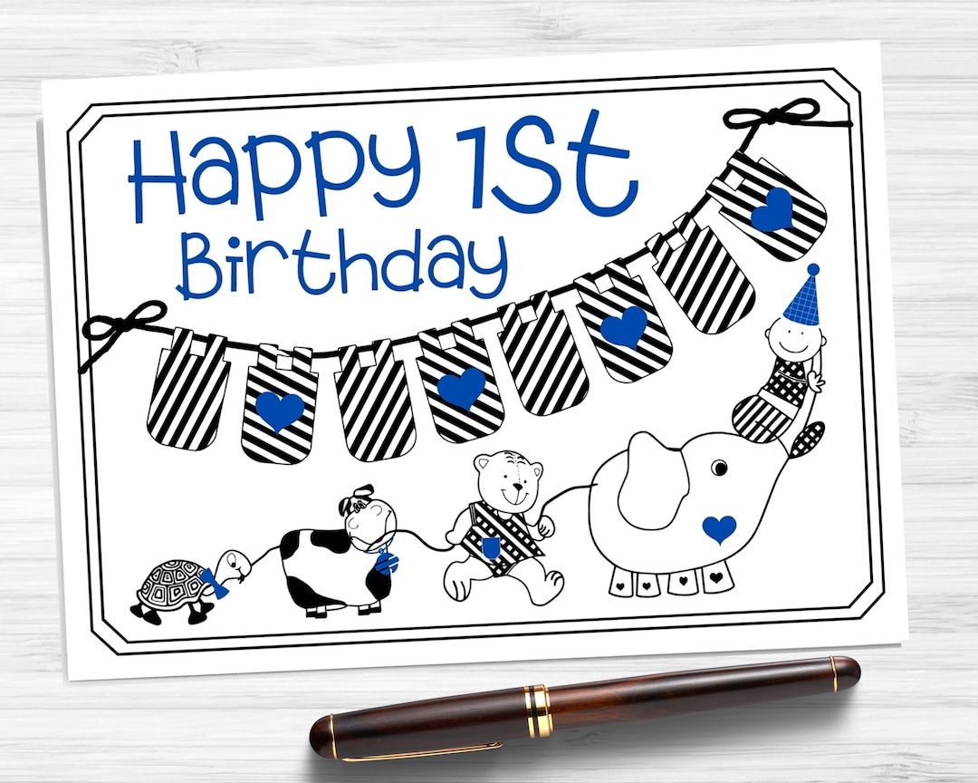 Happy 1st Birthday, First Birthday Card, Little Boy Card, Printable ...