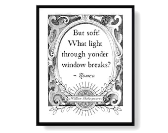 Romeo en Julia citaat, Shakespeare print downloaden, literaire muur kunst afdrukbaar, boven bed kunst digitale poster