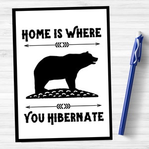 Nouvelle carte de maison de pendaison de crémaillère téléchargeable imprimable avec l'ours grizzli du sud-ouest