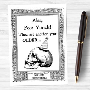 Cartão de aniversário engraçado de Shakespeare para impressão, cartão de aniversário digital Hamlet Yorick ficando velho