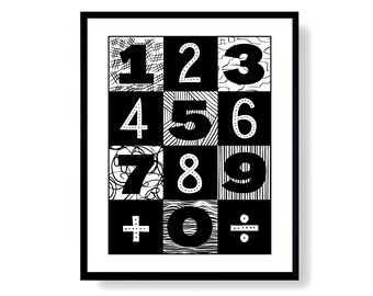 Numbers Print Abstract Art Math Poster Instant Download