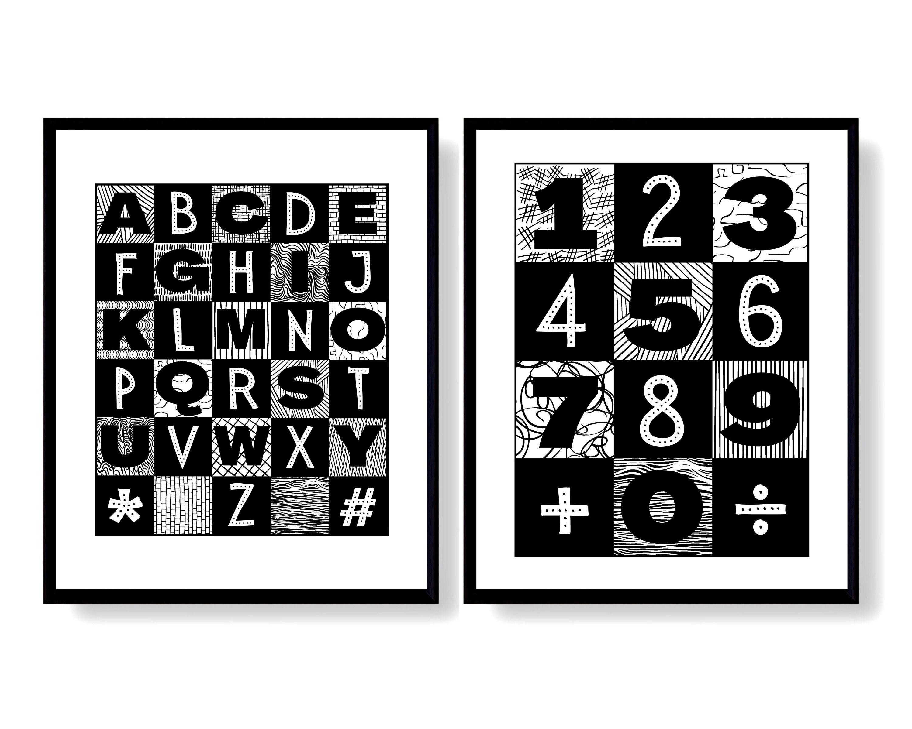 Letters And Numbers 2 Piece Abstract Wall Art Prints, Digital Download Number And Alphabet Posters