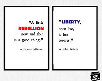 Set Two Wall Art History Prints, Thomas Jefferson John Adams Printable Quotes Inspiring Sayings