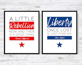 2-delige muurkunst afdrukbare geschiedeniscitaatafdrukken van de Amerikaanse presidenten John Adams en Thomas Jefferson