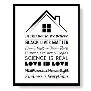 In This House We Believe Equality Sign, Kindness Is Everything Printable, Inspirational Wall Art Digital Download