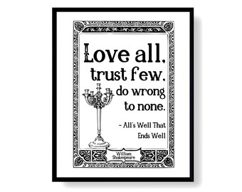 Shakespeare digitale kunst downloaden Vintage stijl kunst aan de muur Hou van alle literaire offerte afdrukken