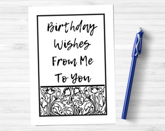 Downloadable Female Birthday Card For Her, Simple Art Nouveau Style Birthday Wishes With Brush Lettering, Pretty Greeting Card Printable