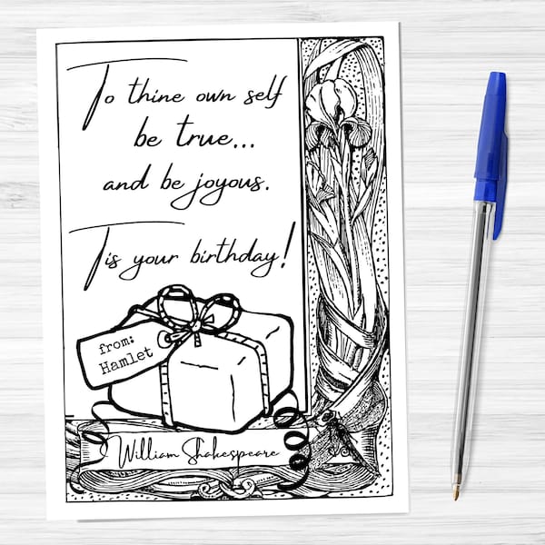 Shakespeare Quote Unique Birthday Card Printable Download With Hamlet Literary Art To Thine Own Self Be True