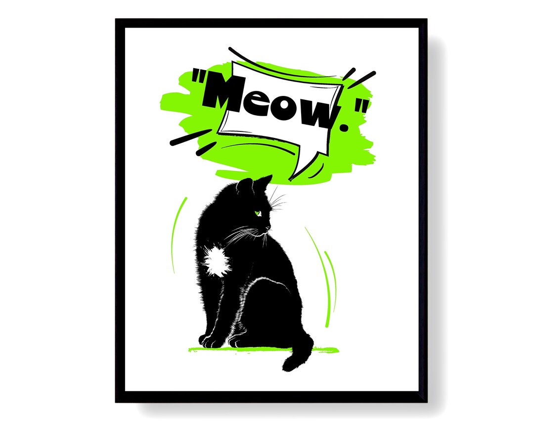 Meow Pop Art Print, Black Cat Quotes Printable Wall Decor, Cat Lover ...
