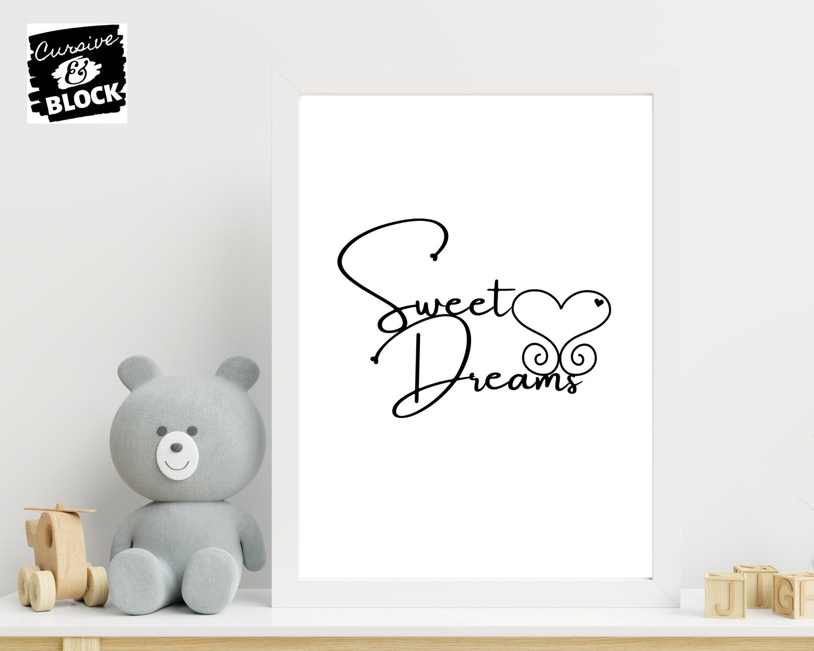 Above Bed Decor Cursive Font Sweet Dreams Sign Wall Art Print Download ...