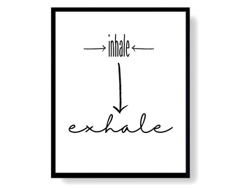 Inademen uitademen yoga poster digitale download, mindfulness mantra sportschool teken afdrukbare offerte