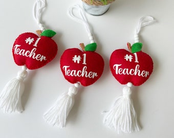 Teacher gift ornament, Teacher Felt ornaments, Teacher #1 felt ornaments, Teacher appreciation gift, Teacher personalized gift, Felt Apple