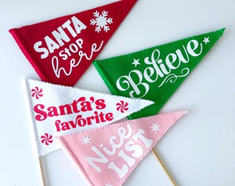 Christmas Felt Flag, Felt Christmas Pennant, Nice List Pennant, Christmas Stocking Stuffers, Christmas Basket Filler, Santa Stop Here Flag