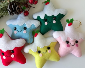 Christmas Felt Star Ornaments, Christmas Tree Decorations, Felt Star Ornament, Handmade Felt Ornaments, Star Decorations