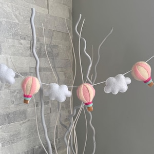 Hot Air Ballon Garland, Felt Hot Air Balloon and Clouds Garland, Hot Air Balloon Themed Nursery Decor, Hot Air Ballon Felt Bunting Boy Girl