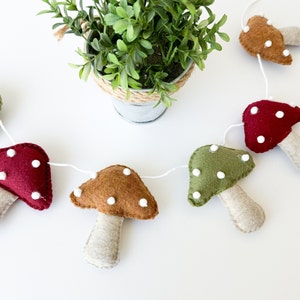 Felt Mushroom Garland, Mushrooms Wall Decor, Felt Fairy Party Decorations, Felt Mushrooms Banner, Felt Boho Garland, Mushrooms Hanging Decor