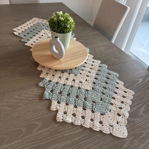 Handmade Crochet Table Runner: Geometric Cotton Table Decor