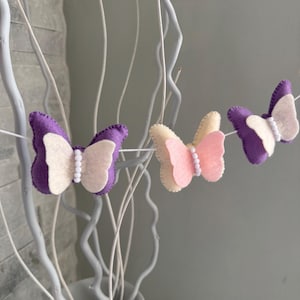 Butterfly Felt Garland, Felt Butterfly Room Decor, Butterfly Theme Nursery Decor, Butterfly Felt Bunting, Felt Pastel Colors Butterflies