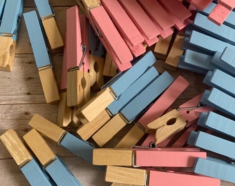 Gender Reveal pink and blue clothespins, Wear your Guess game, Gender reveal theme party, Baby Shower pink and blue clothespins