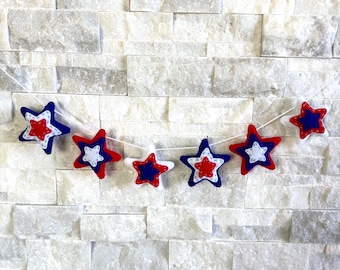 4th of July Star Felt Garland, 4th of July Star Banner, Patriotic Felt Banner, 4th of July Party Decor, American Flag Star Felt Garland