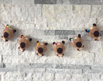 Capybara Felt Garland, Baby Capybara Theme Party Felt Banner, Baby Girl or Boy Capybara Nursery Decor,  Capybara Party Decorations
