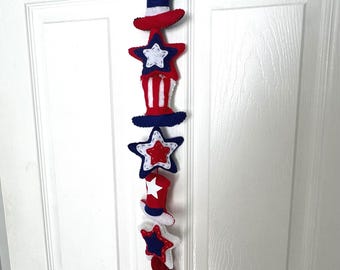 Adorno de fieltro para puerta del 4 de julio, adorno de pared con sombrero americano y estrellas, decoraciones del 4 de julio, estrellas de fieltro colgantes, pancarta patriótica de fieltro para puerta