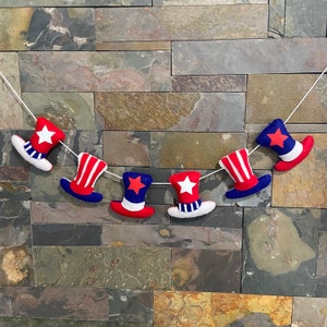 4th of July Felt Garland, 4th of July hat banner, Patriotic Felt Banner, 4th of July Party Decorations, American Flag felt garland
