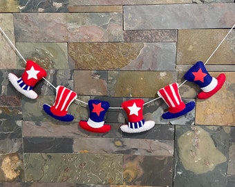 4th of July Felt Garland, 4th of July hat banner, Patriotic Felt Banner, 4th of July Party Decorations, American Flag felt garland