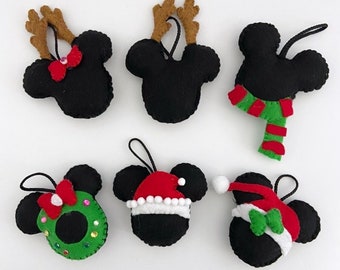 Christmas Mickey Mouse felt Ornaments, Christmas Party Decorations, Christmas Mickey Mouse ornaments, Christmas felt decor